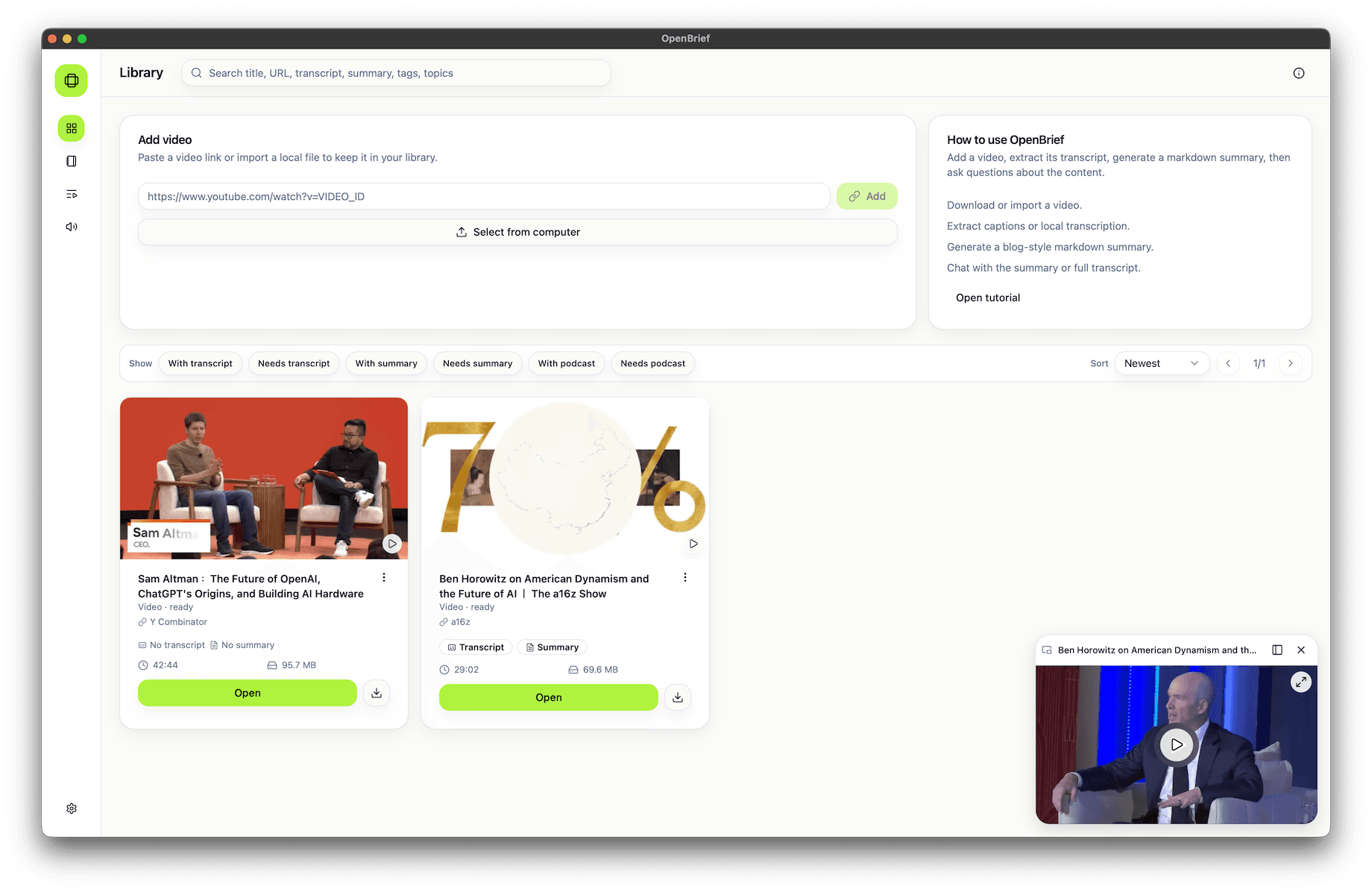 OpenBrief library view